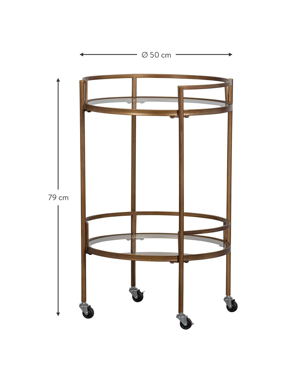 Camarera redonda de vidrio Zora, Estructura: metal con pintura en polv, Bandejas: cristal, Latón, Ø 50 x Al 79 cm