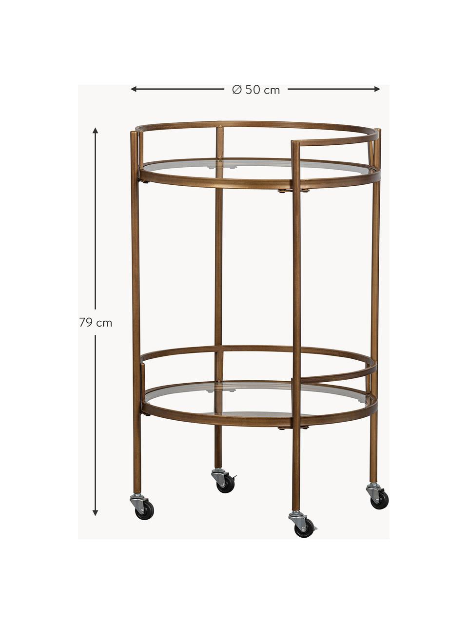 Carrello da portata rotondo con ripiani in vetro Zora, Struttura: metallo verniciato a polv, Dorato, Ø 50 x Alt. 79 cm