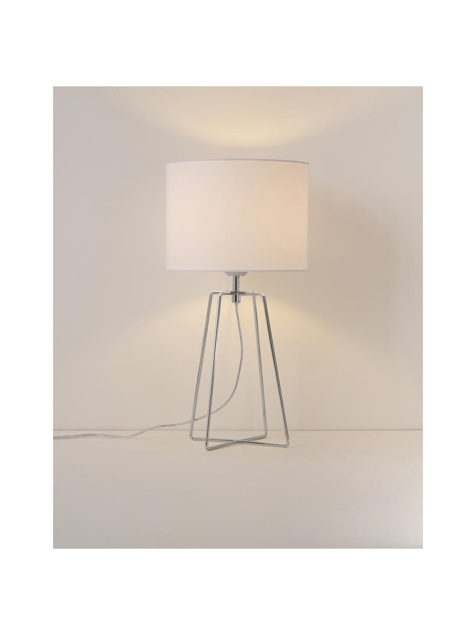 Lampada da tavolo con finitura Karolina, Paralume: tessuto, Base della lampada: metallo cromato, Bianco, cromato, Ø 25 x Alt. 49 cm