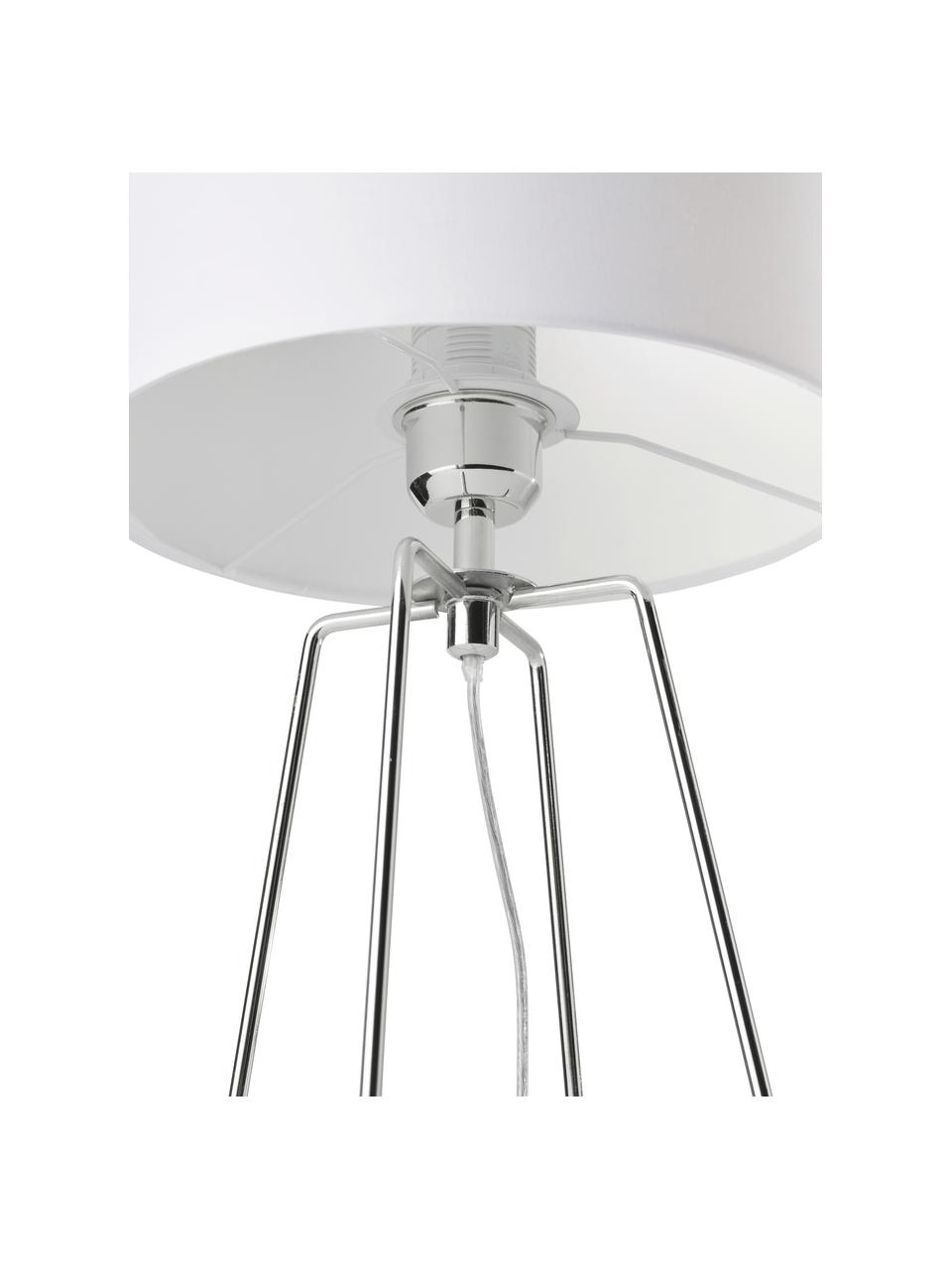 Tafellamp Karolina, Lampenkap: stof, Lampvoet: verchroomd metaal, Wit, chroomkleurig, Ø 25 x H 49 cm