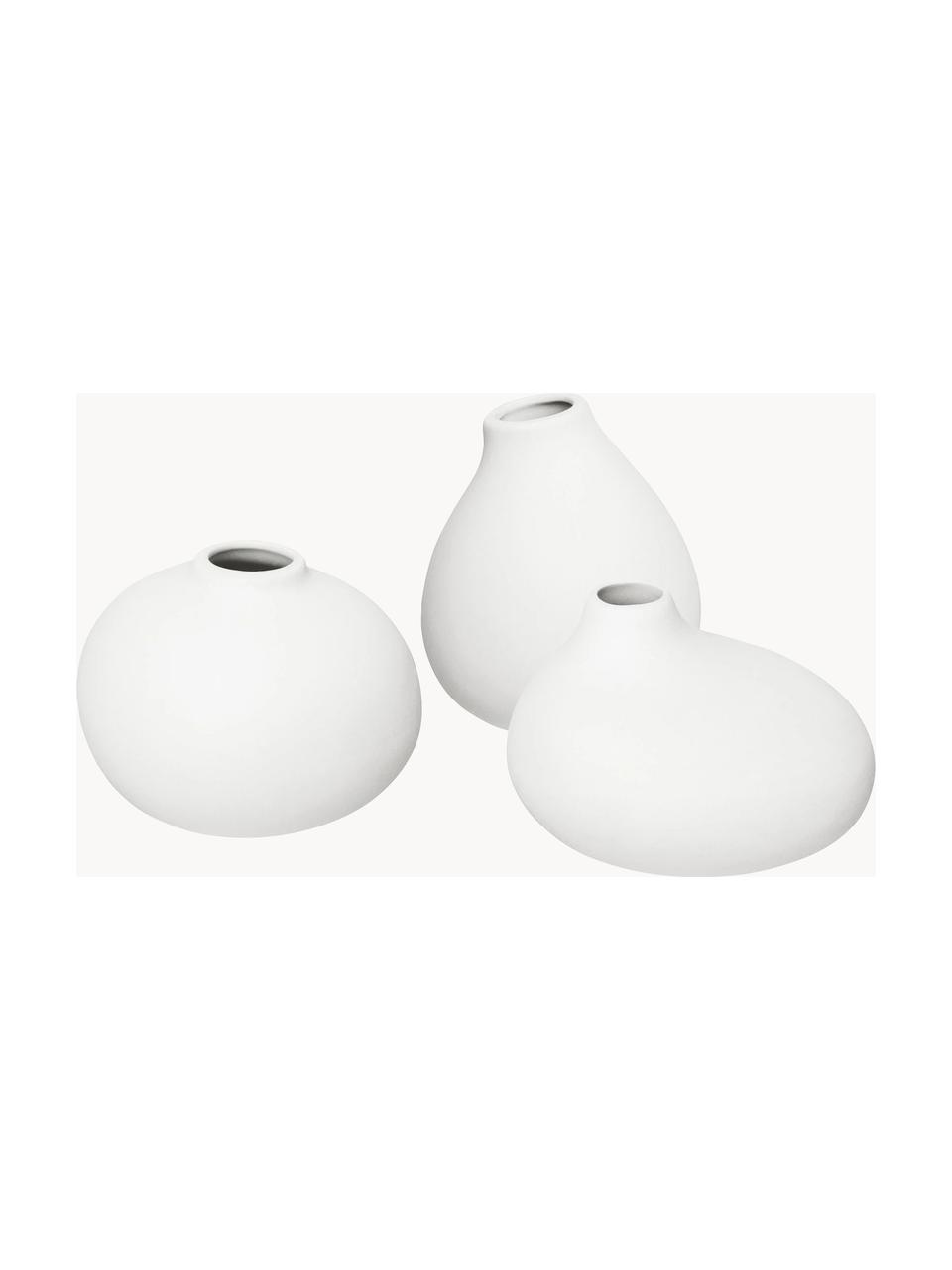 Set de jarrones pequeños de porcelana Nona, 3 uds., Porcelana, Blanco Off White, Set de diferentes tamaños