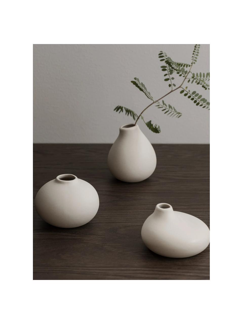 Set de jarrones pequeños de porcelana Nona, 3 uds., Porcelana, Blanco Off White, Set de diferentes tamaños