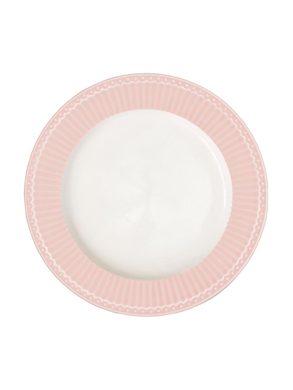 Ručně vyrobený mělký talíř Alice, 2 ks, Kamenina, Růžová, bílá, Ø 27 cm