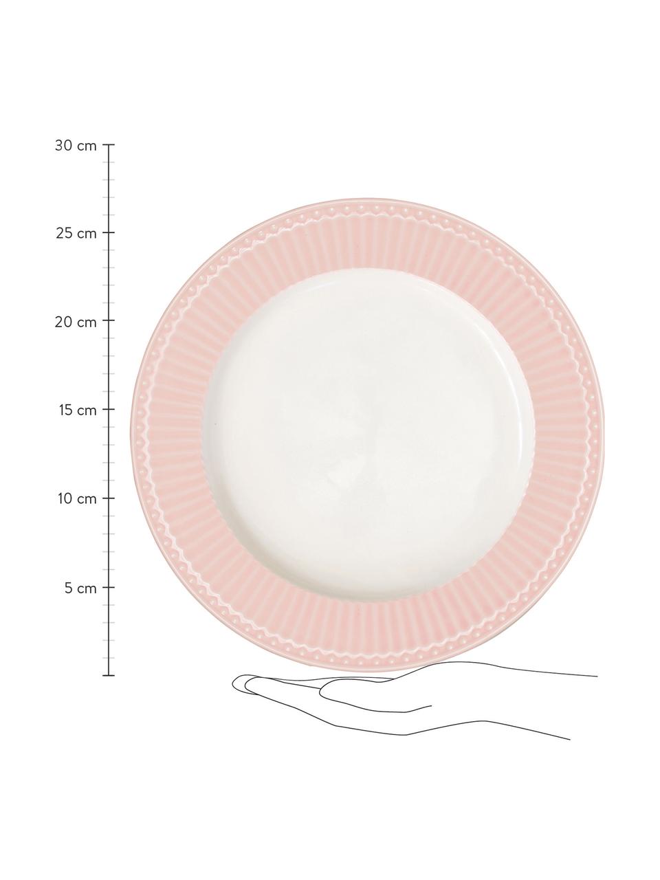 Ručne vyrobený plytký tanier s reliéfom Alice, 2 ks, Kamenina, Bledoružová, biela, Ø 27 cm