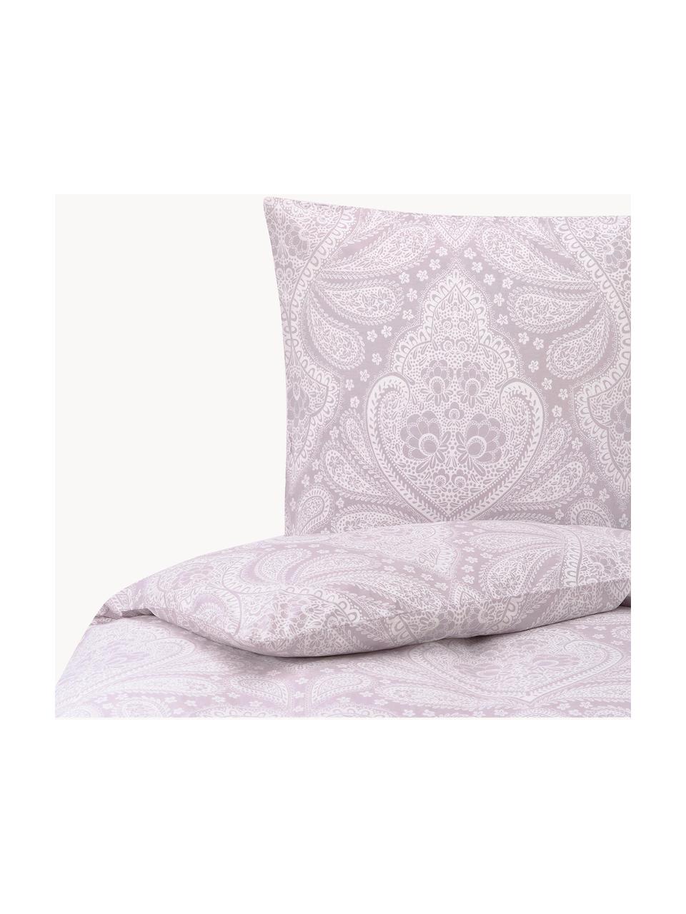 Housse de couette coton bio renforcé à motif paisley Manon, Lavande, blanc, à imprimé, larg. 140 x long. 200 cm