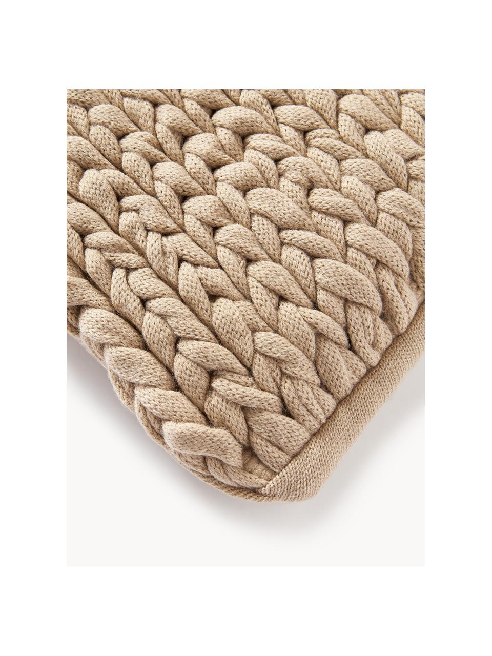 Copricuscino tessuto a maglia grossa fatto a mano Adyna, 100% acrilico, Beige, Larg. 30 x Lung. 50 cm