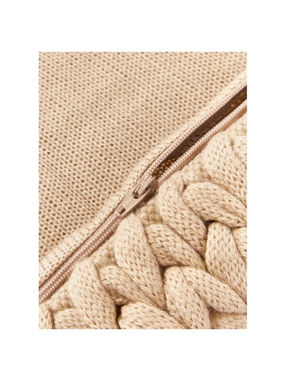Funda de cojín artesanal de punto grueso Adyna, 100% acrílico, Beige, An 30 x L 50 cm