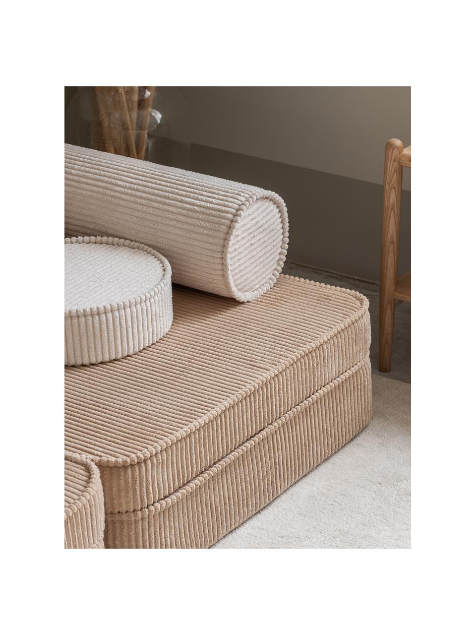 Sofa modułowa dla dzieci Sugar, Tapicerka: sztruks (100% poliester) , Beżowy sztruks, kremowobiały, S 132 x G 79 cm