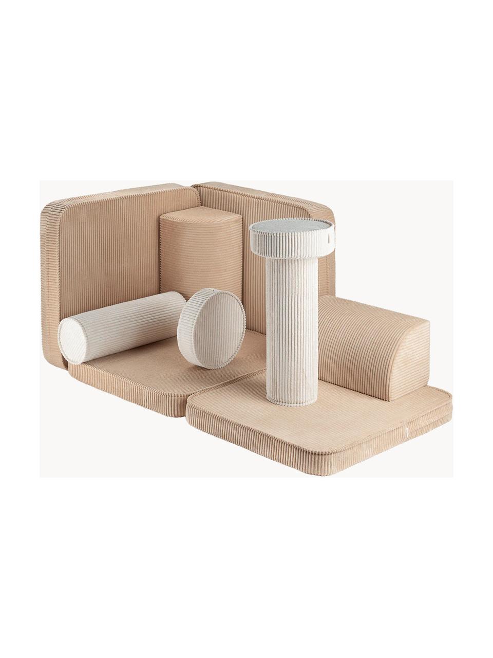 Canapé de jeu modulaire en velours côtelé pour enfants Sugar, Velours côtelé beige, blanc crème, larg. 132 x prof. 79 cm