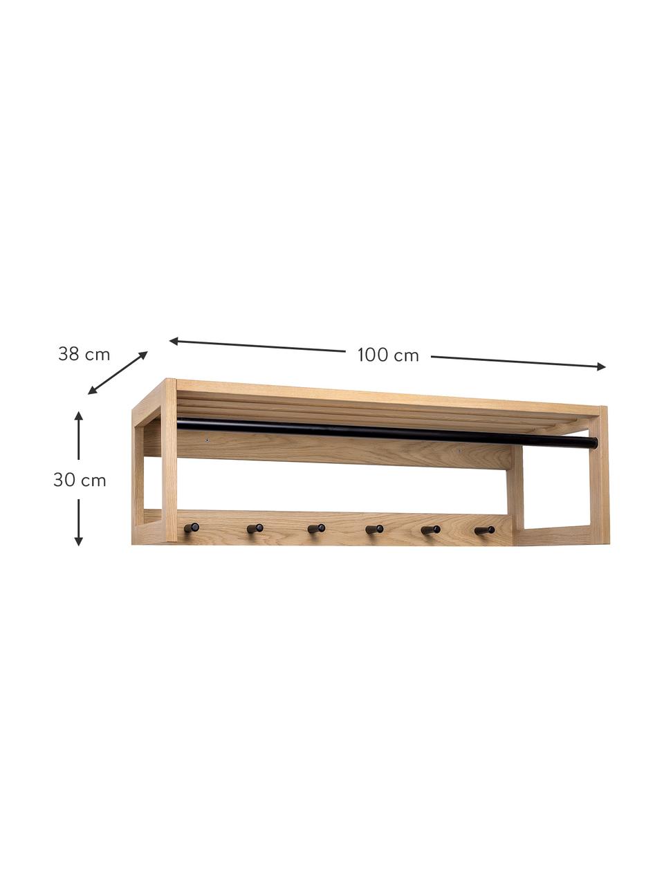 Perchero de pared de roble Slussen, Estructura: roble, Roble, negro, An 100 x Al 30 cm