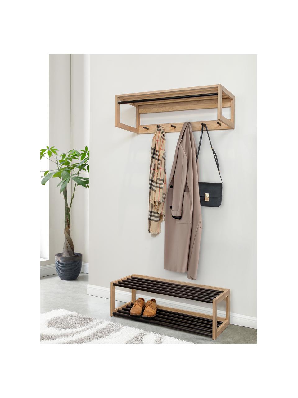 Perchero de pared de roble Slussen, Estructura: roble, Roble, negro, An 100 x Al 30 cm