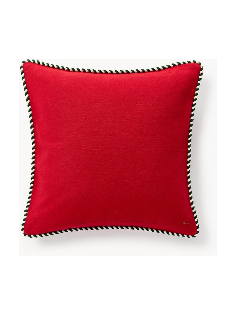 Housse de coussin 45x45 en coton brodé Mary, 100 % coton, Rouge, blanc, larg. 45 x long. 45 cm