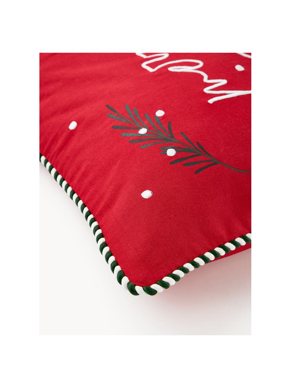 Vyšívaný bavlnený poťah na vankúš s vianočným motívom Mary, 100 % bavlna, Červená, biela, Š 45 x D 45 cm