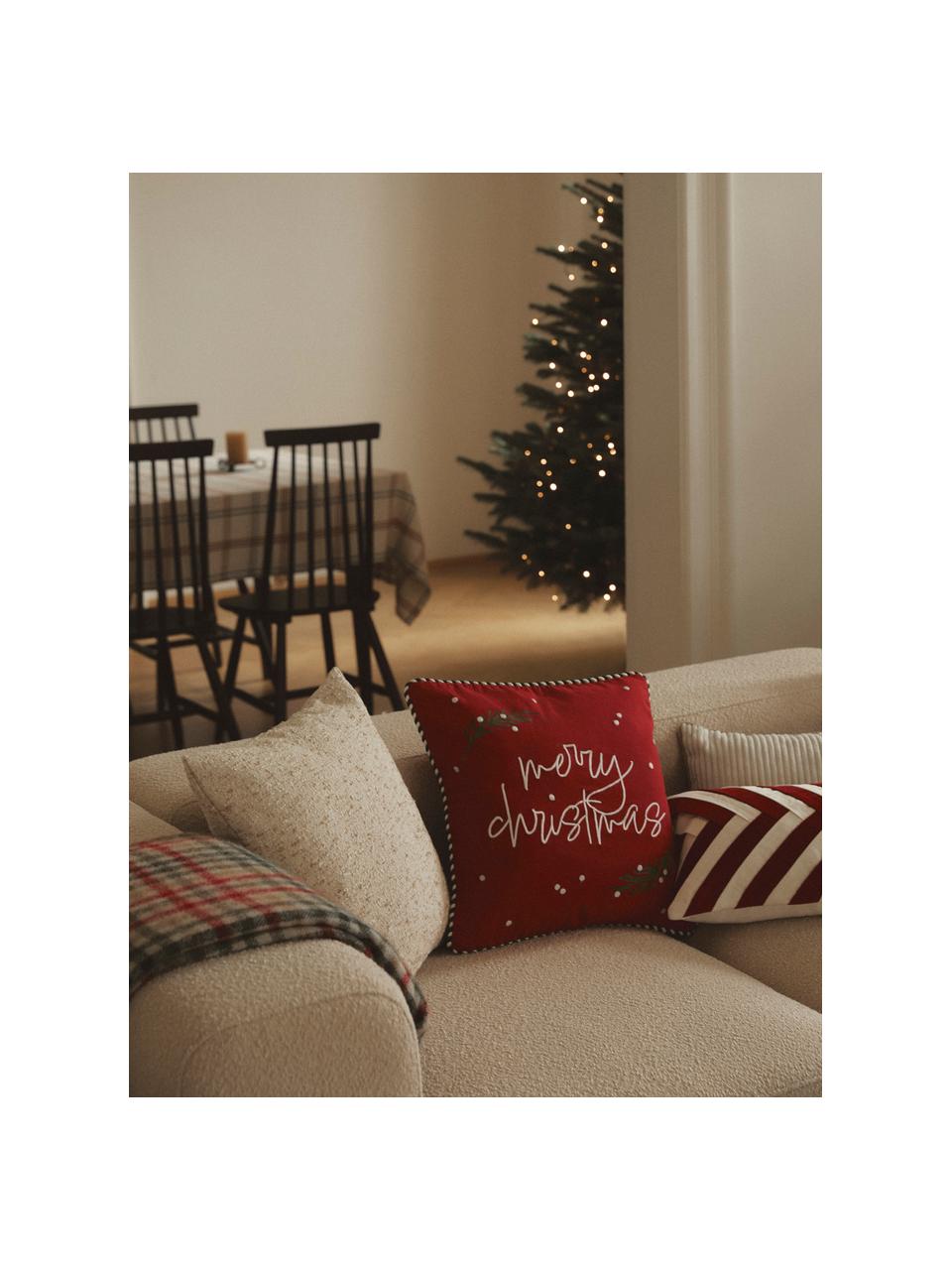 Funda de cojín de algodón con bordado navideño Mary, 100% algodón, Mostaza, blanco, An 45 x L 45 cm
