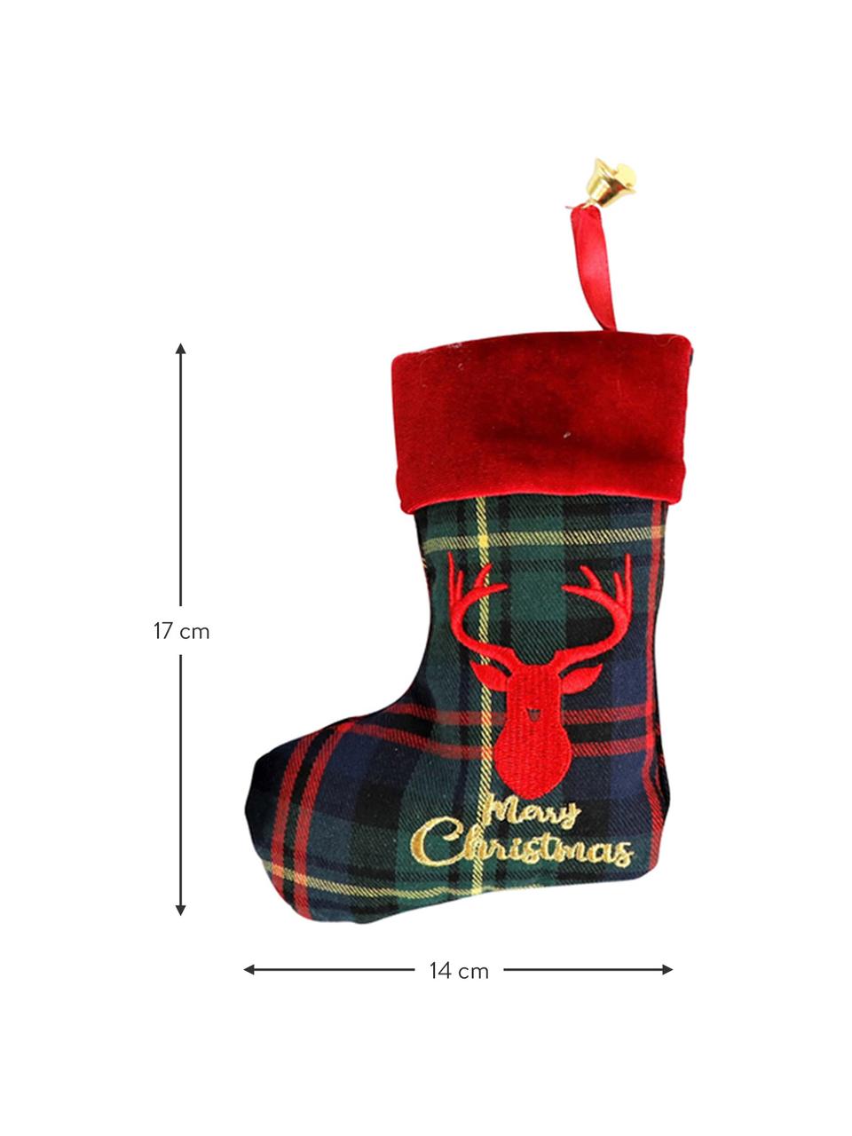 Calcetines decorativas Merry Christmas, 4 uds., Poliéster, algodón, Verde, verde oscuro, rojo, dorado, An 14 x L 17 cm