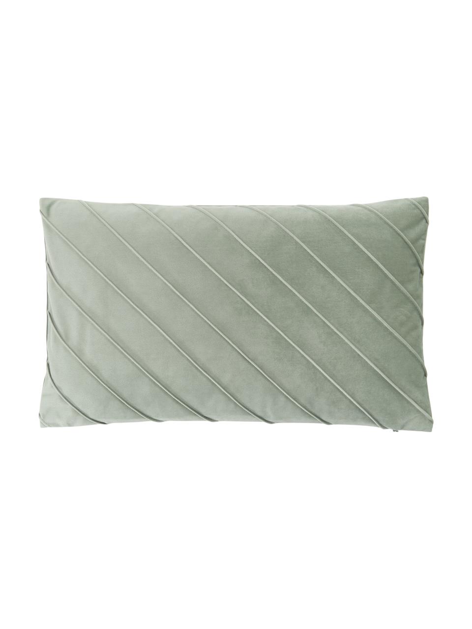 Fluwelen kussenhoes Leyla in saliegroen met structuurpatroon, Fluweel (100% polyester), Groen, B 30 x L 50 cm