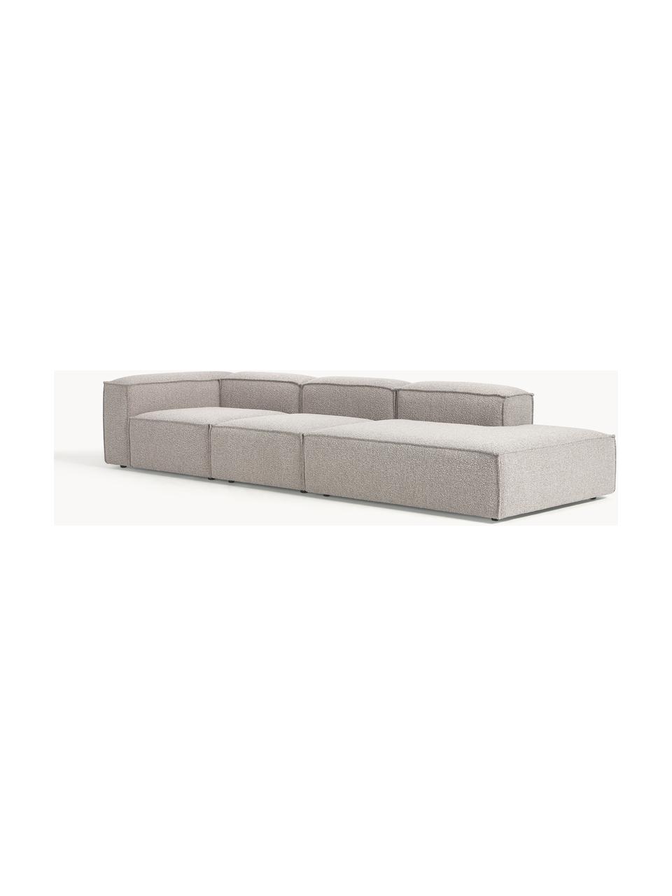 Modulaire XL chaise longue Lennon uit bouclé, Bekleding: bouclé (100% polyester) M, Frame: massief grenenhout, multi, Poten: kunststof Dit product is , Bouclé taupe, B 357 x D 119 cm, armleuning rechts