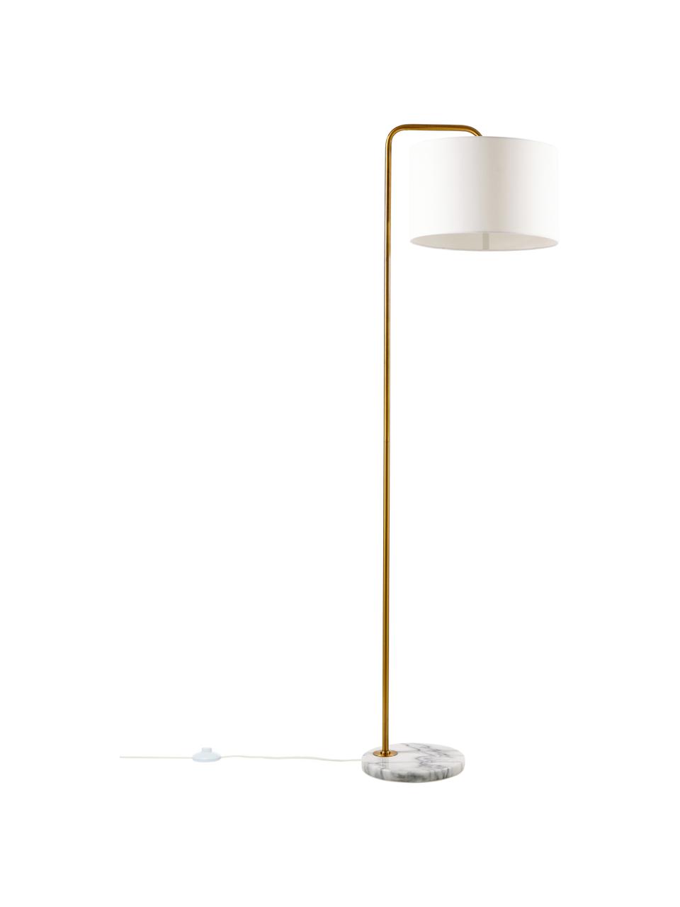 Leeslamp Montreal met marmeren voet, Lampenkap: textiel, Lampvoet: marmer, Frame: gegalvaniseerd metaal, Wit, goudkleurig, B 44 cm x H 155 cm