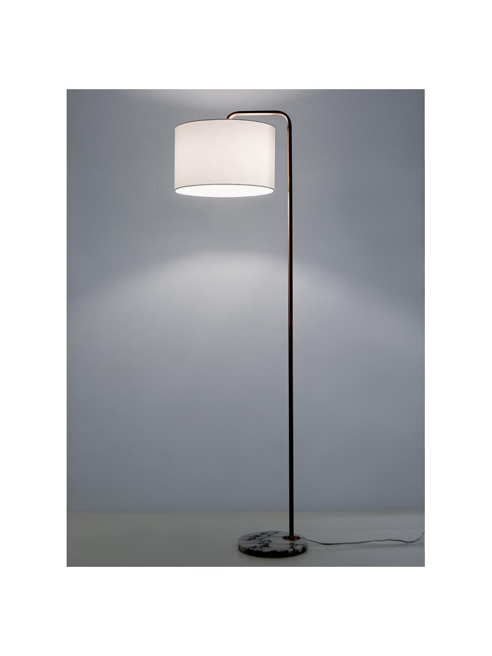 Leeslamp Montreal met marmeren voet, Lampenkap: textiel, Lampvoet: marmer, Frame: gegalvaniseerd metaal, Goudkleurig, wit, gemarmerd, H 155 cm