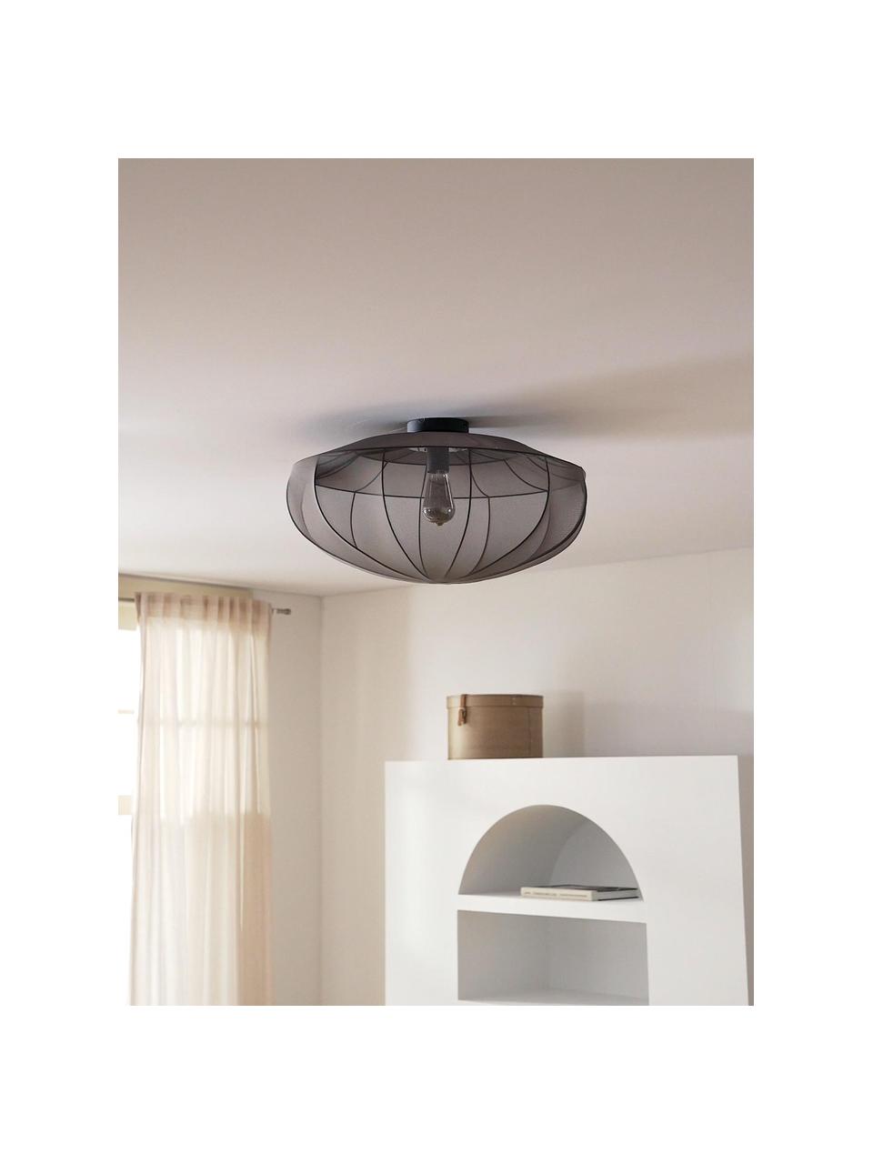 Plafondlamp Beau van netstof, Lampenkap: textiel, Baldakijn: gepoedercoat metaal, Grijs, Ø 60 x H 29 cm