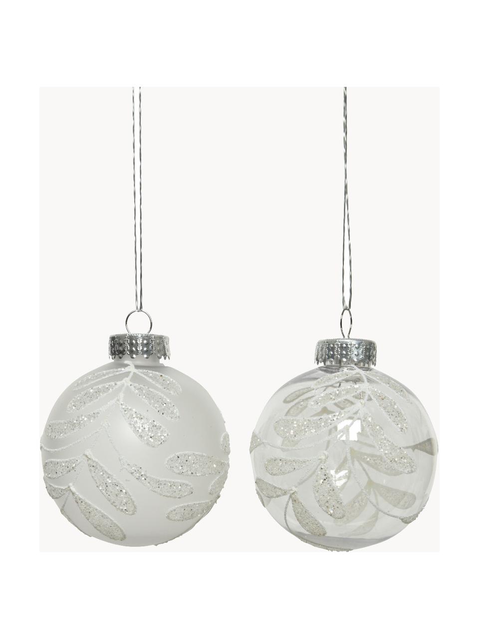 Weihnachtskugeln Mistletoe, 12er-Set, Kunststoff, Weiss, Transparent, Ø 8 cm