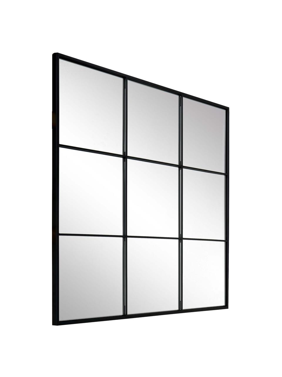 Rechthoekige wandspiegel Clarita in vensterlook met zwarte metalen lijst, Lijst: gepoedercoat metaal, Zwart, B 70 x H 70 cm