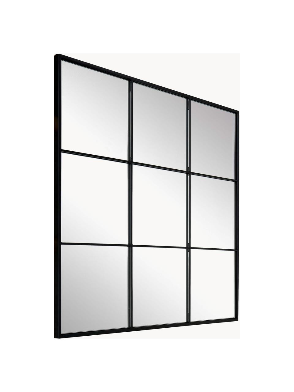 Eckiger Wandspiegel Clarita in Fensteroptik, Rahmen: Metall, pulverbeschichtet, Rückseite: Mitteldichte Holzfaserpla, Spiegelfläche: Spiegelglas, Schwarz, B 70 x H 70 cm