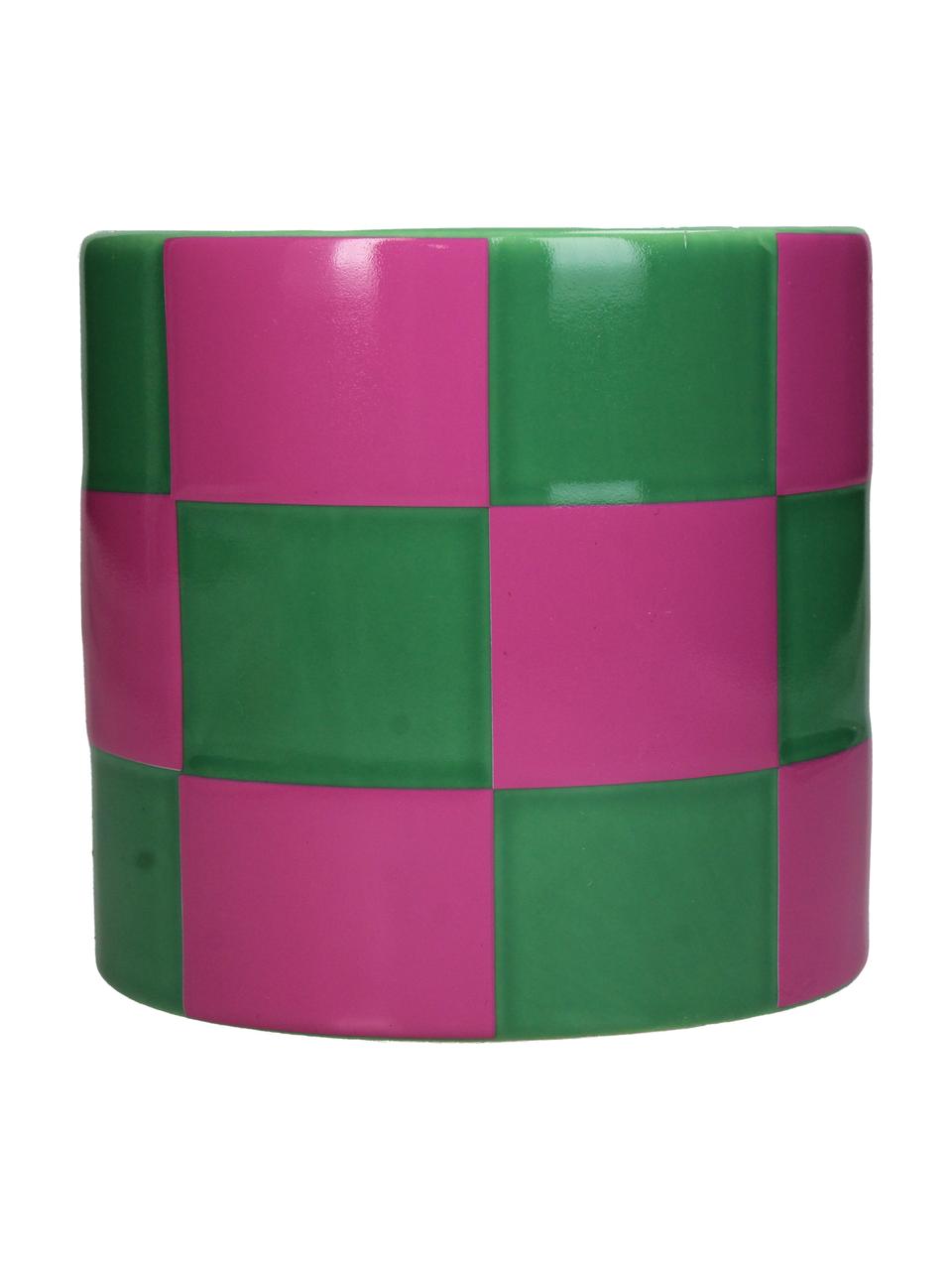 Osłonka na doniczkę z dolomitu Blocks, Dolomit, Różowy, ciemny zielony, Ø 14 x W 13 cm