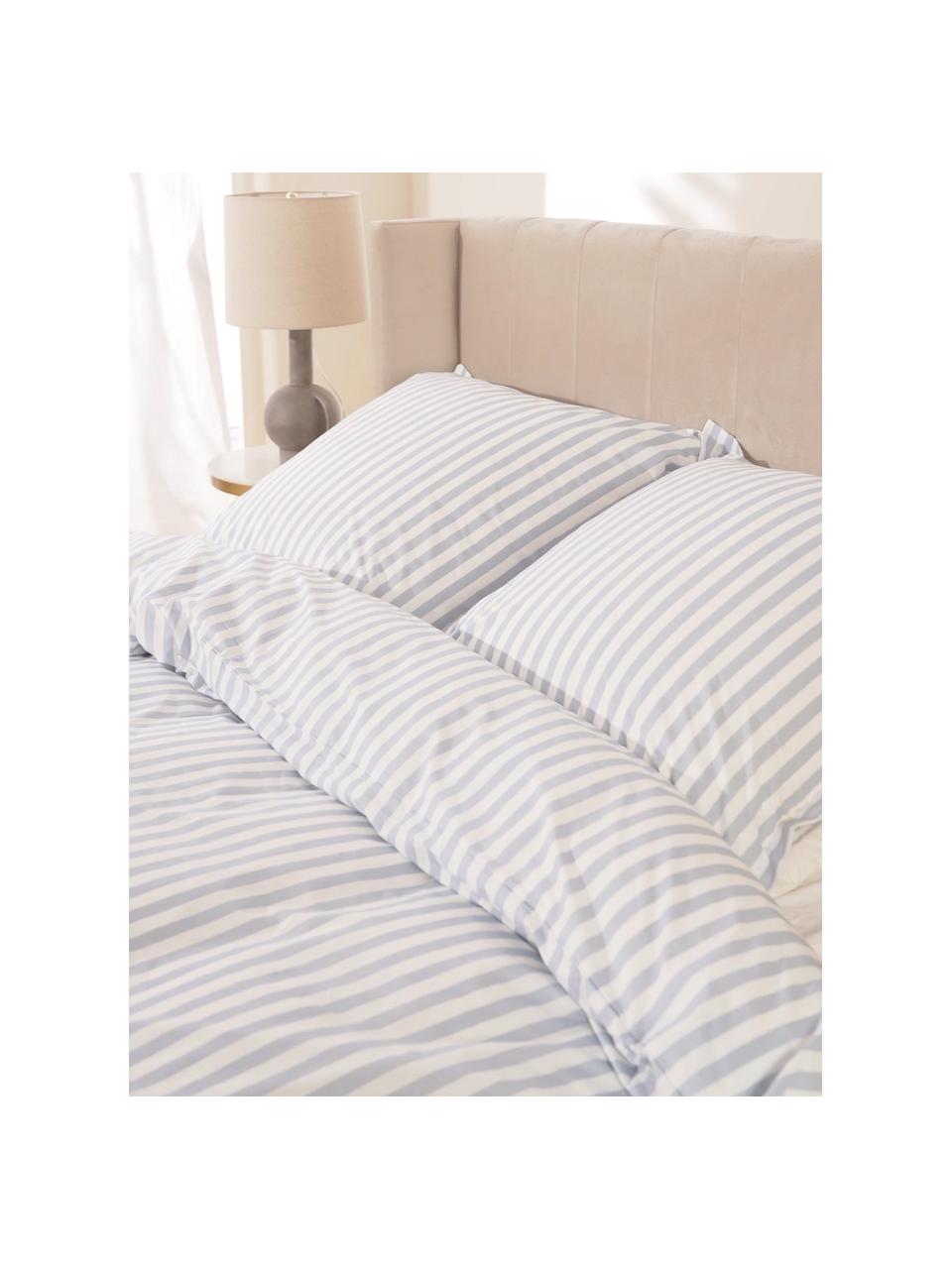 Pruhovaná posteľná bielizeň z bavlneného perkálu Yuliya, Modrá, biela, 200 x 200 cm + 2 vankúše 80 x 80 cm