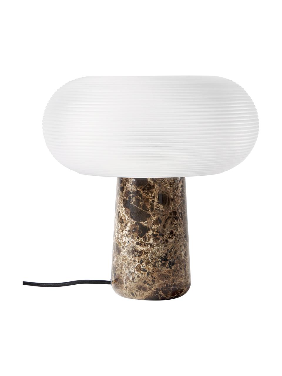 Lampa stołowa z marmurową podstawą Mariella, Biały, ciemny brązowy, marmurowy, Ø 32 x W 33 cm