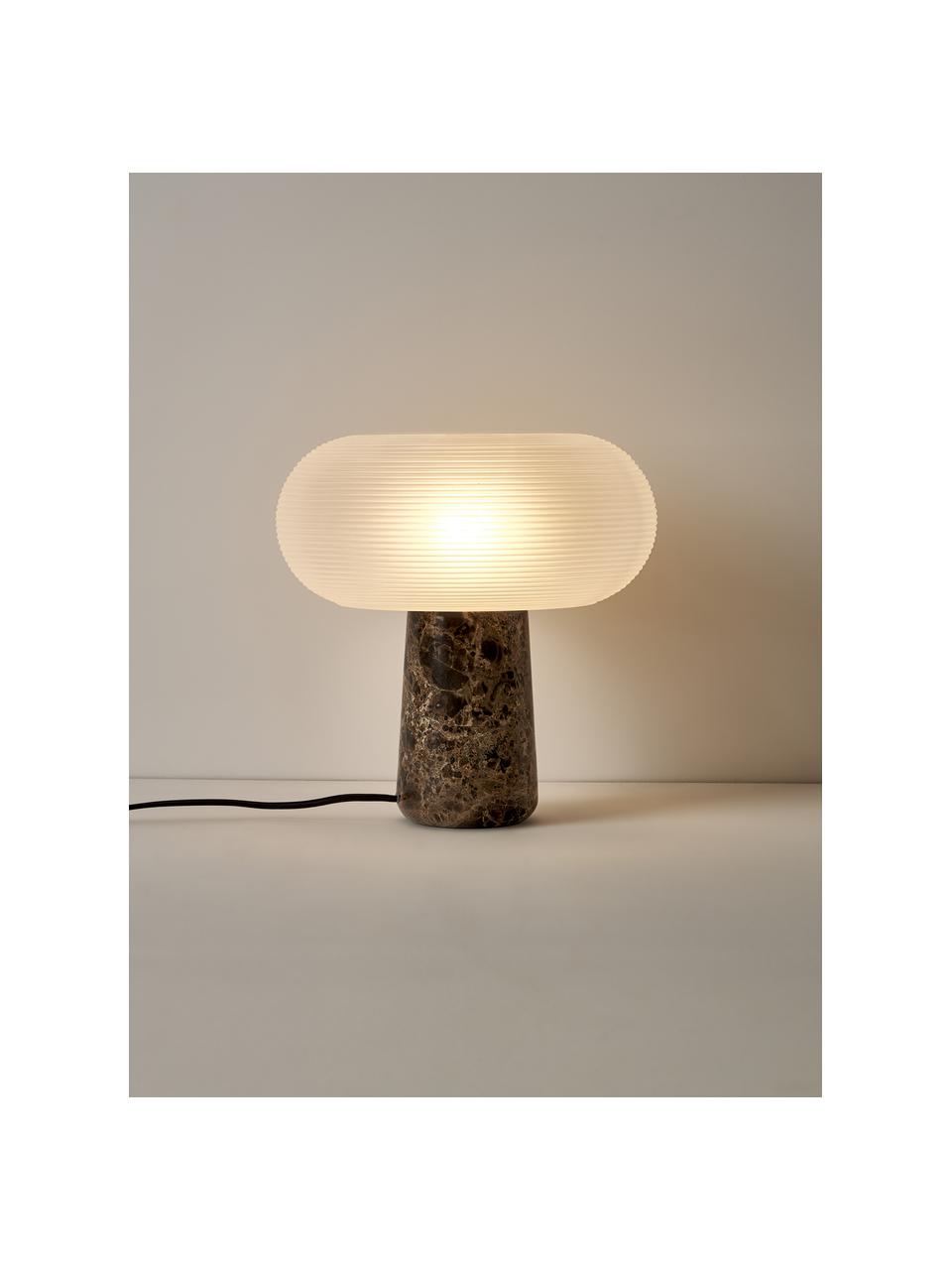 Lampe à poser avec pied en marbre Mariella, Blanc, brun foncé, marbré, Ø 32 x haut. 33 cm