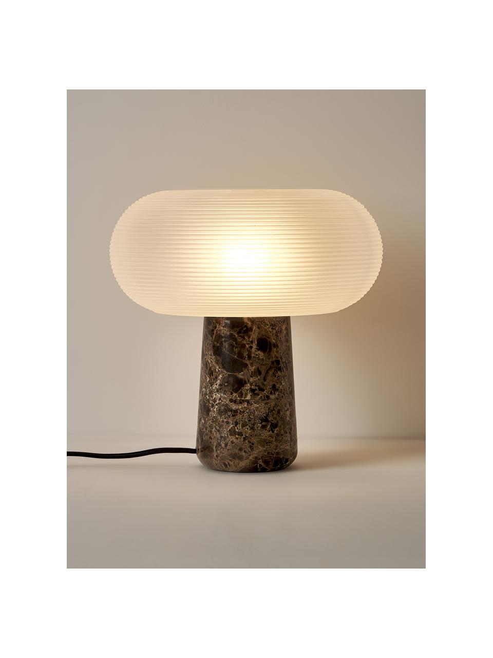 Stolová lampa s mramorovým podstavcom Mariella, Biela, tmavohnedá, mramorovaná, Ø 32 x V 33 cm