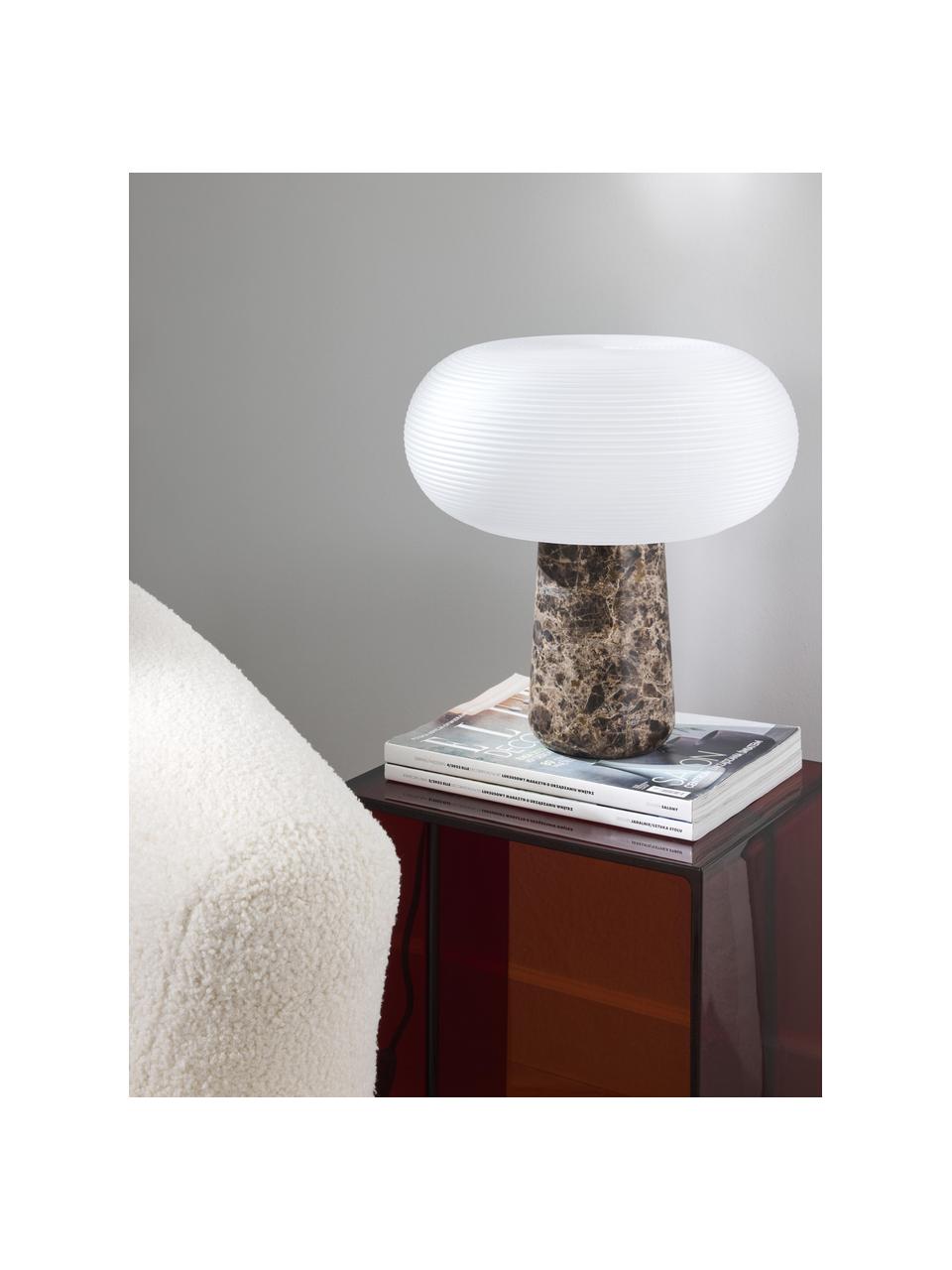 Tafellamp Mariella met marmeren voet, Lampenkap: glas, Lampvoet: marmer, metaal, Wit, donkerbruin, gemarmerd, B 32 x H 33 cm