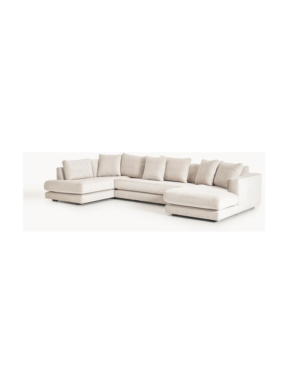 Narożna sofa modułowa Tribeca, Tapicerka: 100% poliester Dzięki tka, Stelaż: drewno bukowe, drewno sos, Nogi: drewno sosnowe Ten produk, Jasnobeżowa tkanina, S 356 x G 192 cm, lewostronna