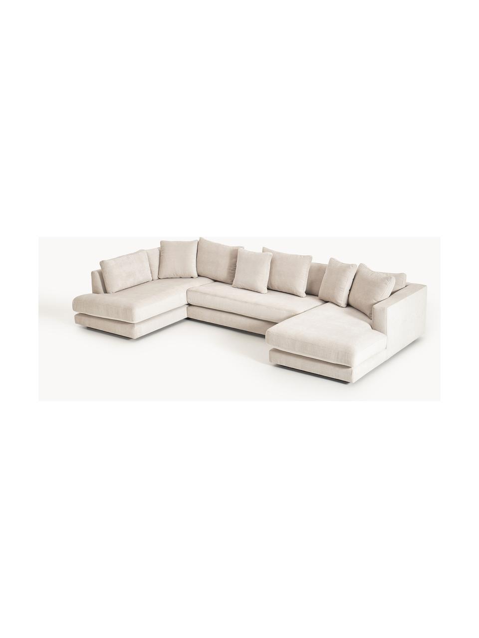 Narożna sofa modułowa Tribeca, Tapicerka: 100% poliester Dzięki tka, Stelaż: drewno bukowe, drewno sos, Nogi: drewno sosnowe Ten produk, Jasnobeżowa tkanina, S 356 x G 192 cm, lewostronna