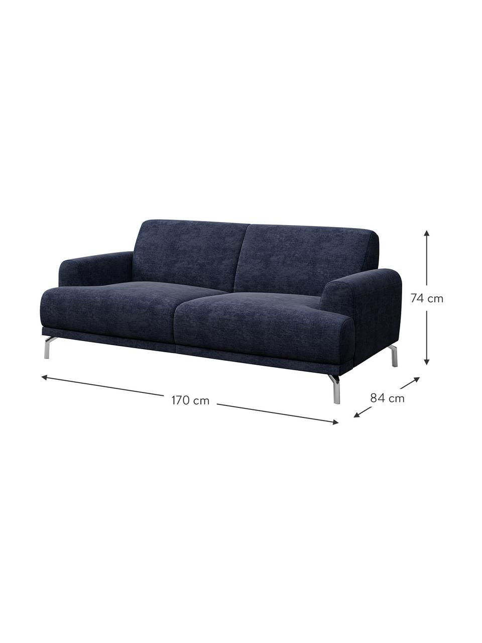 Divano 2 posti in tessuto blu con sistema zero spot Puzo, Rivestimento: 100% poliestere, Sottostruttura: compensato, legno di betu, Piedini: metallo verniciato, Blu, Larg. 170 x Prof. 84 cm