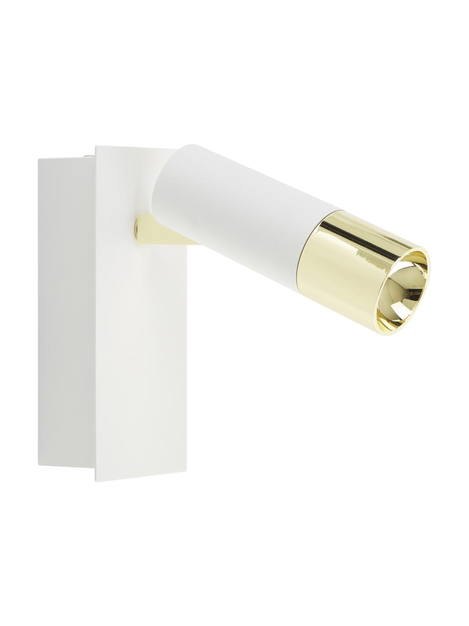 Verstellbarer LED-Wandstrahler Bobby in Weiß-Gold, Lampenschirm: Metall, pulverbeschichtet, Weiß, 7 x 15 cm