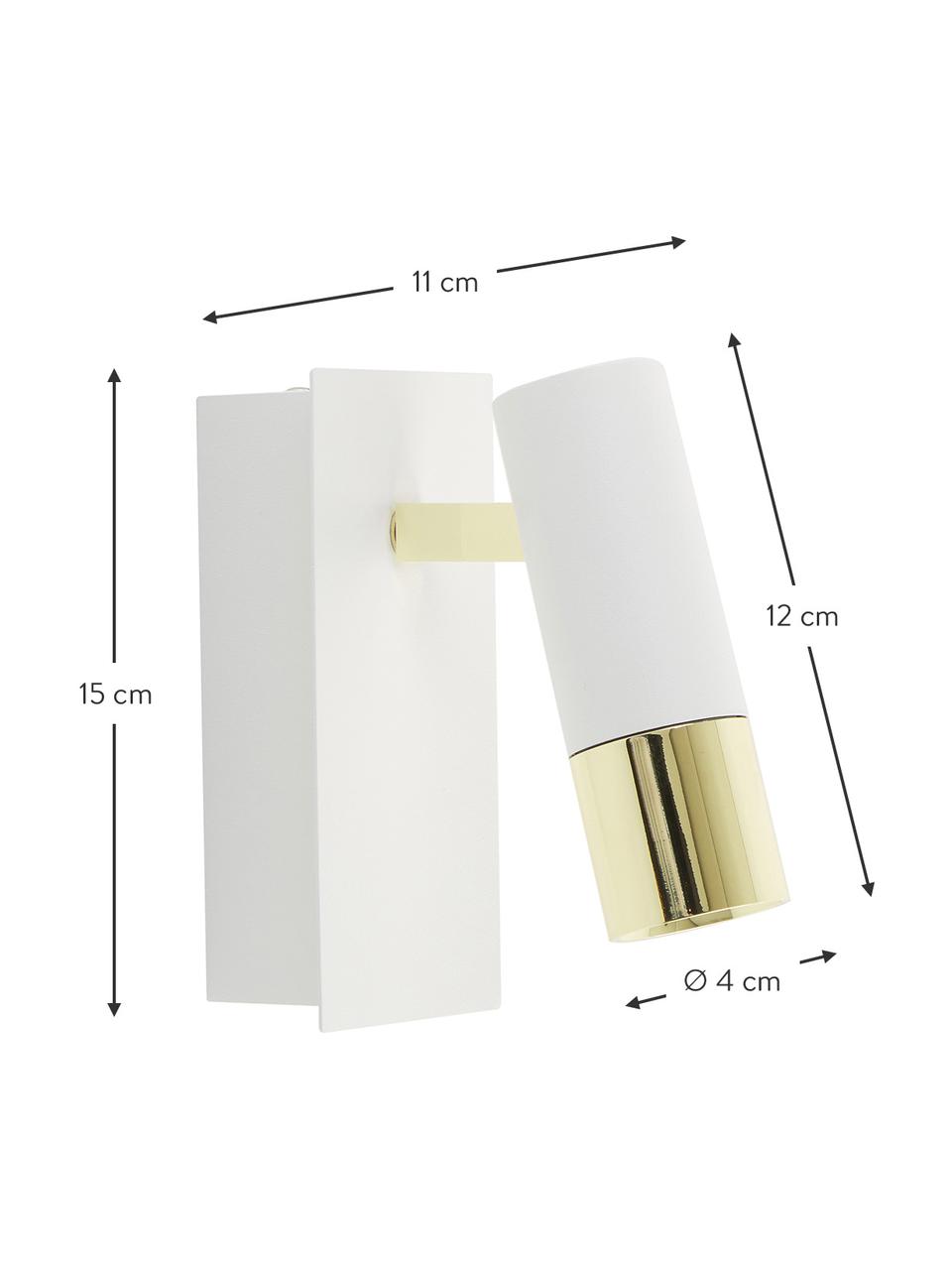 Verstellbarer LED-Wandstrahler Bobby in Weiß-Gold, Lampenschirm: Metall, pulverbeschichtet, Weiß, 7 x 15 cm