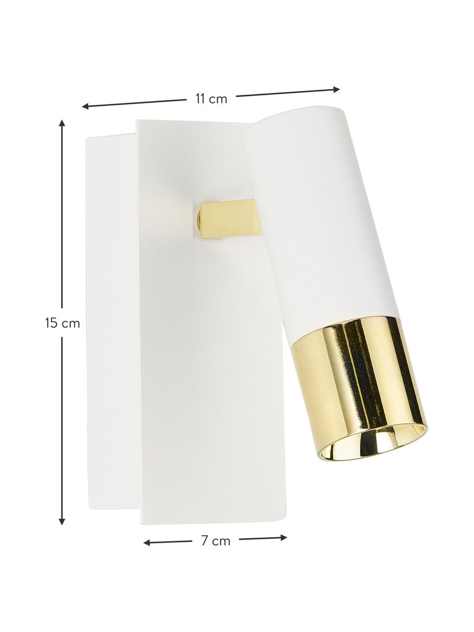 Aplique LED Bobby, Pantalla: metal con pintura en polv, Fijación: metal con pintura en polv, Estructura: metal galvanizado, Blanco, dorado, An 7 x Al 15 cm