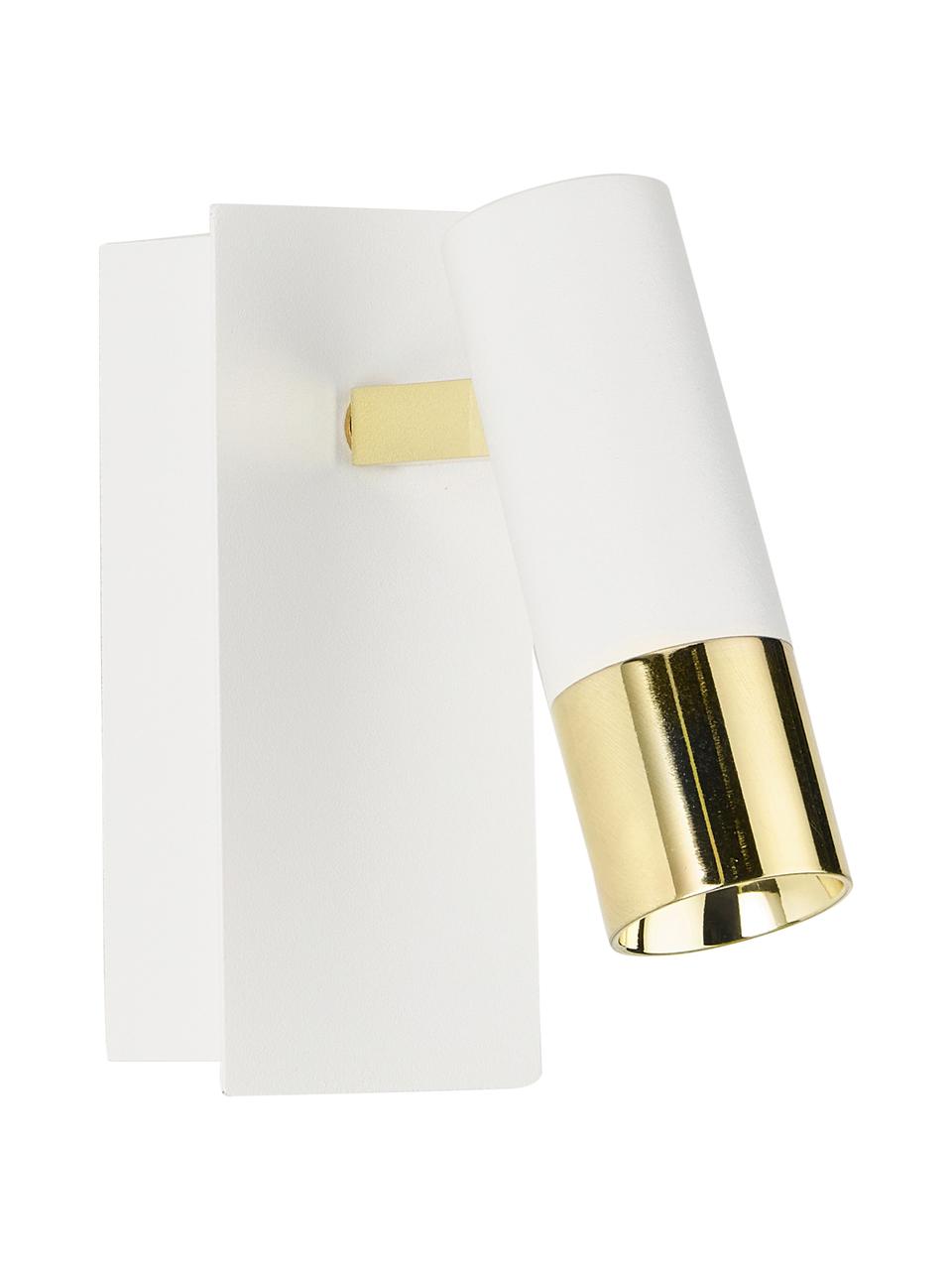 Faretto da parete a LED Bobby, Paralume: metallo verniciato a polv, Struttura: metallo zincato, Bianco, dorato, Larg. 7 x Alt. 15 cm