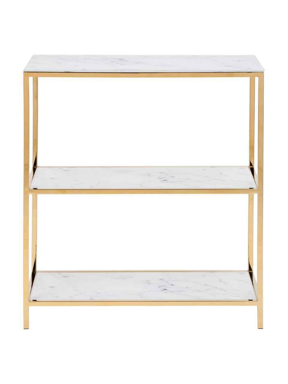 Scaffale effetto marmo Aruba, Ripiani: vetro temperato, metallo,, Struttura: metallo verniciato a polv, Bianco effetto marmo. dorato, Larg. 70 x Alt. 80 cm