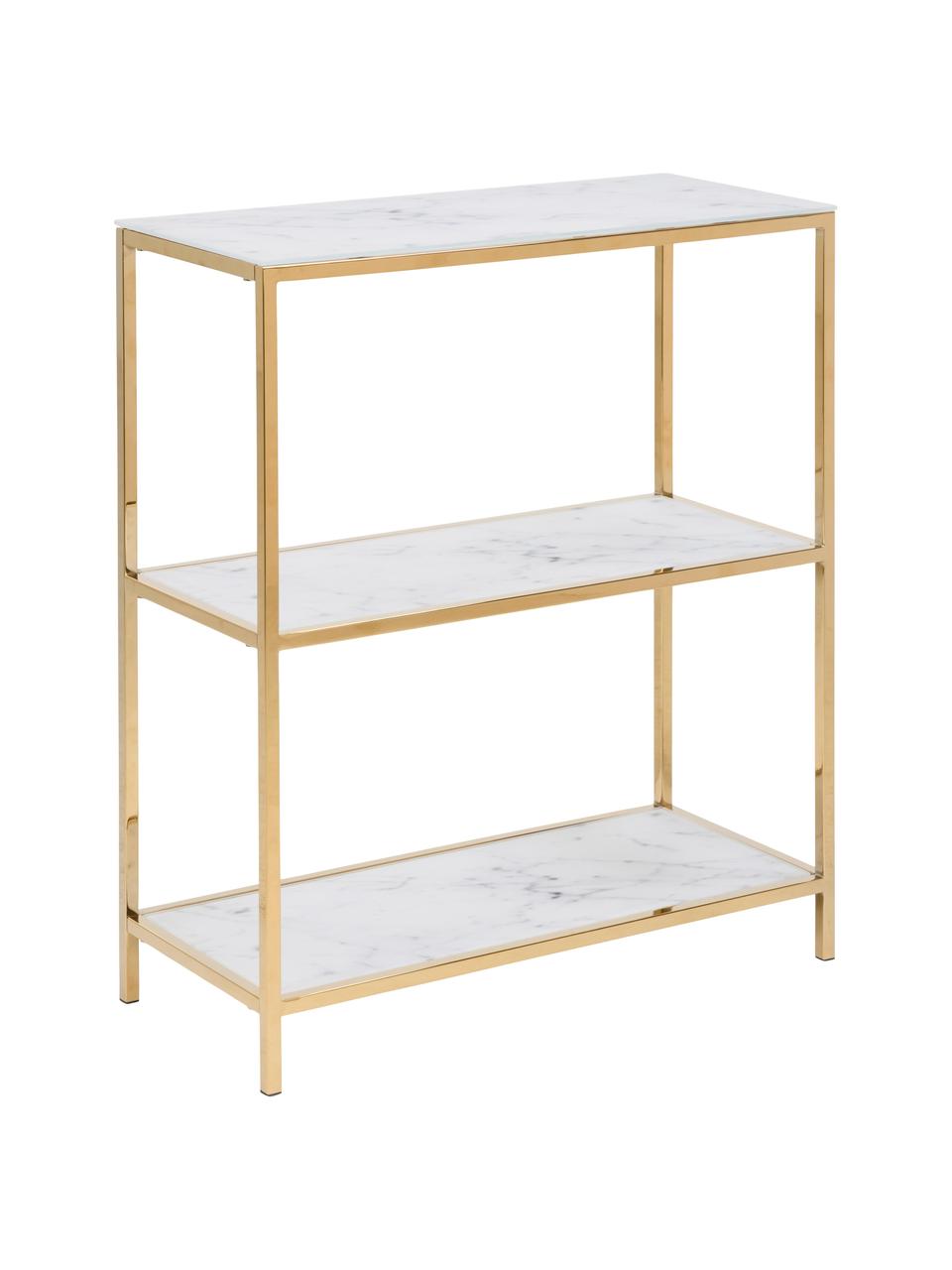 Scaffale effetto marmo Aruba, Ripiani: vetro temperato, metallo,, Struttura: metallo verniciato a polv, Bianco effetto marmo. dorato, Larg. 70 x Alt. 80 cm