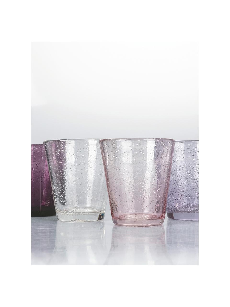 Set 6 bicchieri per acqua con bolle d'aria decorative Cancun, Vetro, Tonalità viola, Ø 9 x Alt. 10 cm, 330 ml