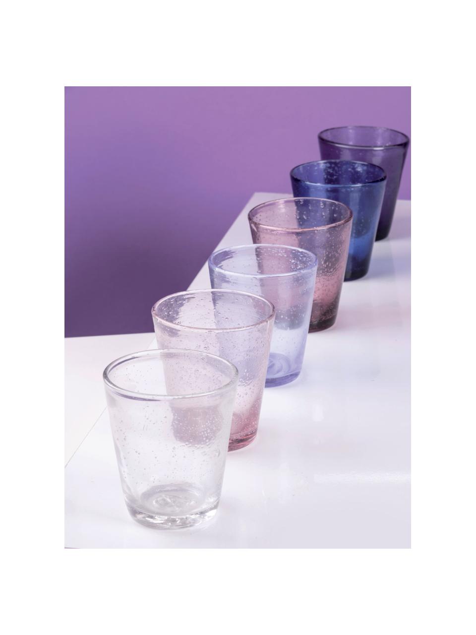 Set 6 bicchieri per acqua con bolle d'aria decorative Cancun, Vetro, Tonalità viola, Ø 9 x Alt. 10 cm, 330 ml