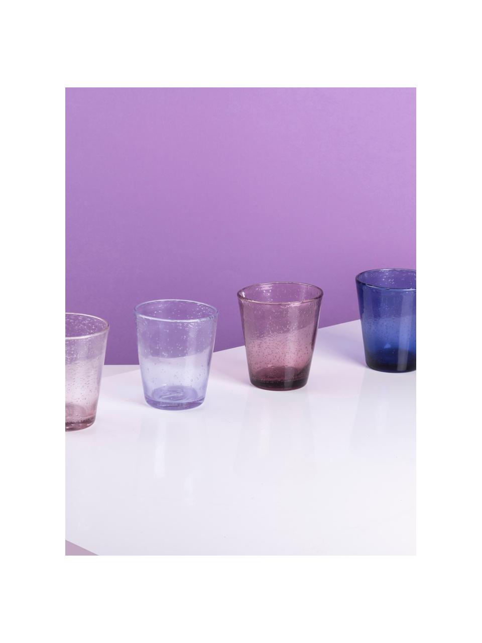 Set 6 bicchieri per acqua con bolle d'aria decorative Cancun, Vetro, Tonalità viola, Ø 9 x Alt. 10 cm, 330 ml