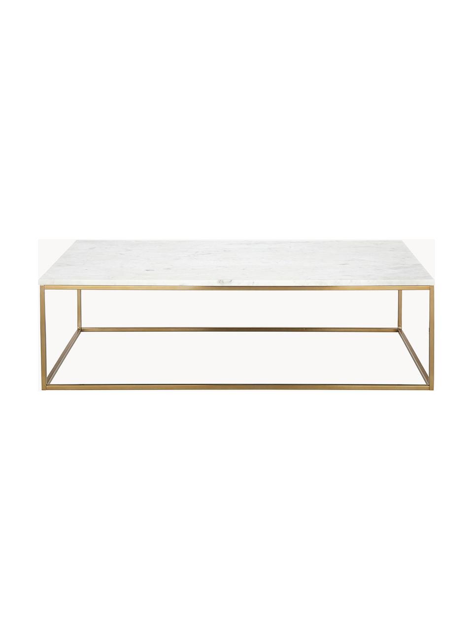 Grande table basse en marbre Alys, Blanc marbré, doré, larg. 120 x prof. 75 cm