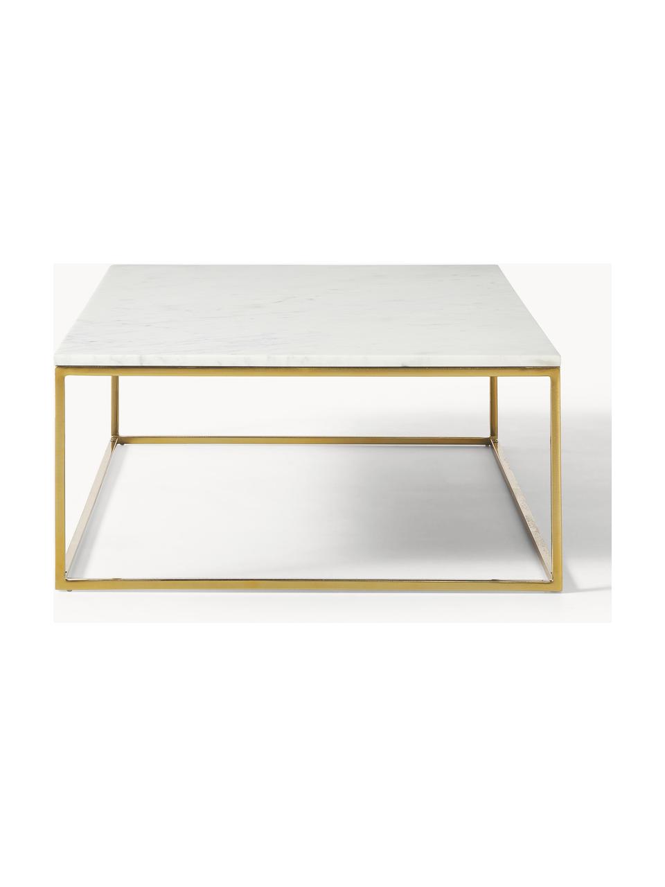 Grande table basse en marbre Alys, Blanc marbré, doré, larg. 120 x prof. 75 cm