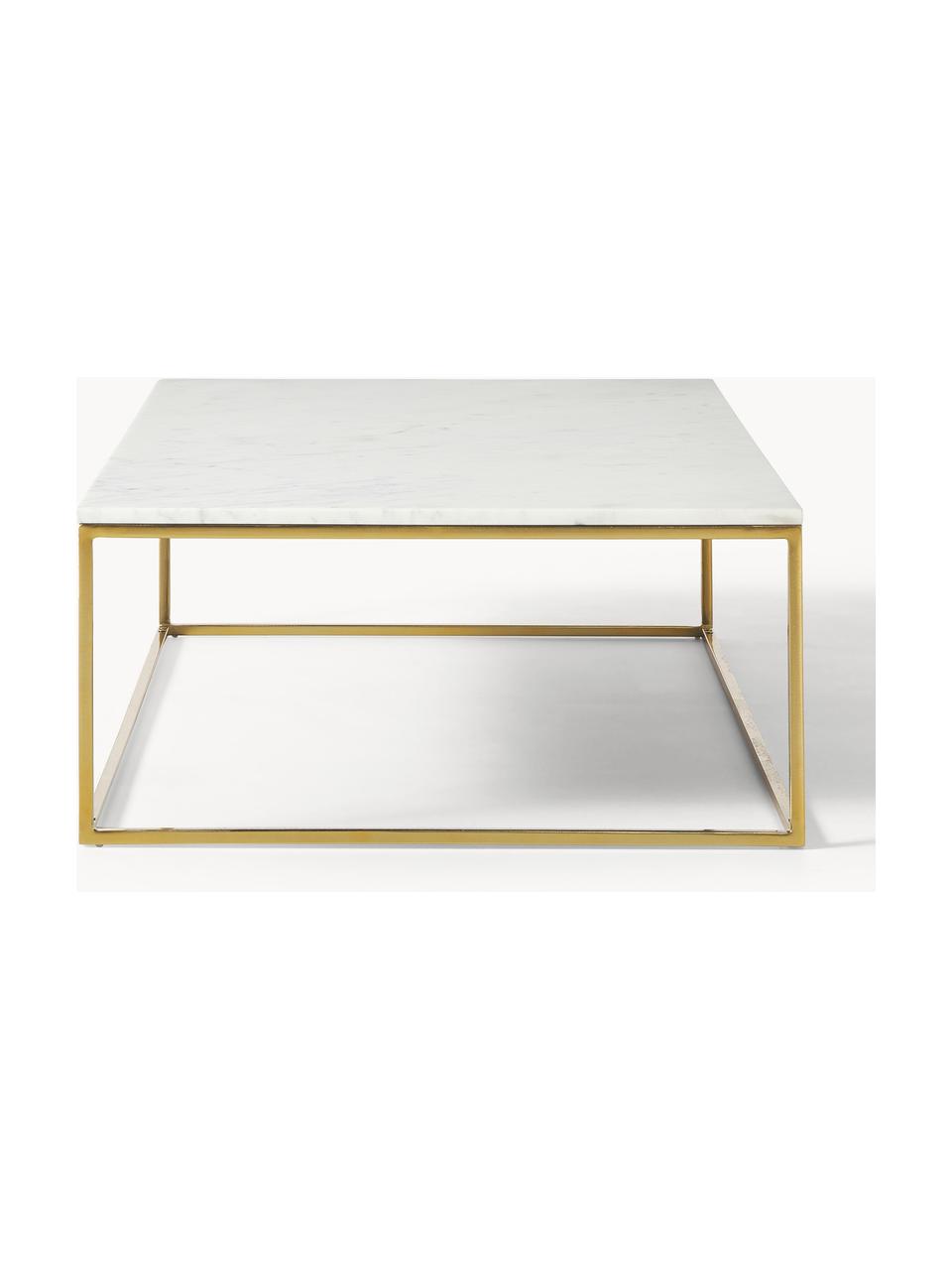 Tavolino grande da salotto in marmo Alys, Struttura: metallo verniciato a polv, Bianco marmorizzato, dorato, Larg. 120 x Prof. 75 cm