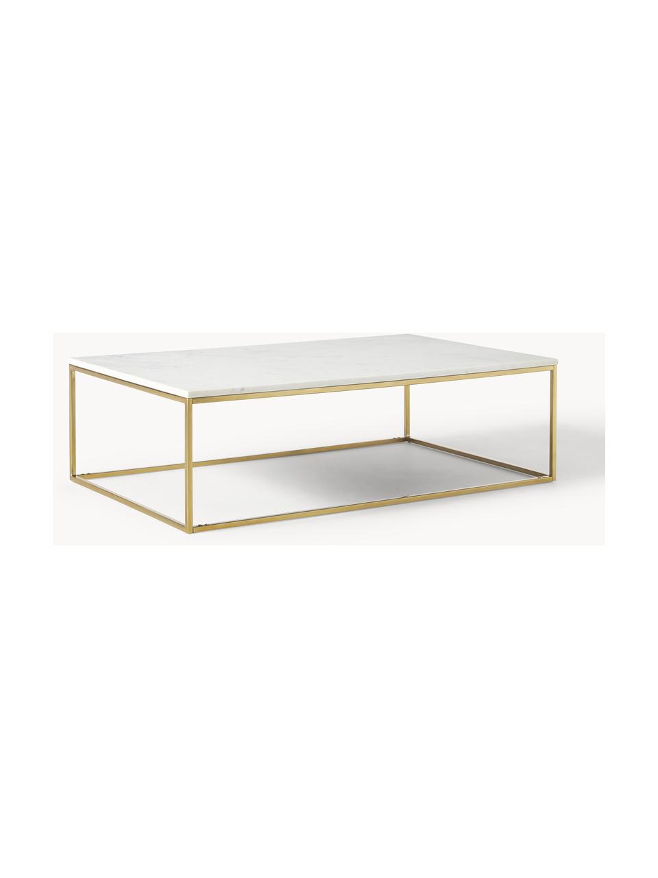 Grande table basse en marbre Alys, Blanc marbré, doré, larg. 120 x prof. 75 cm