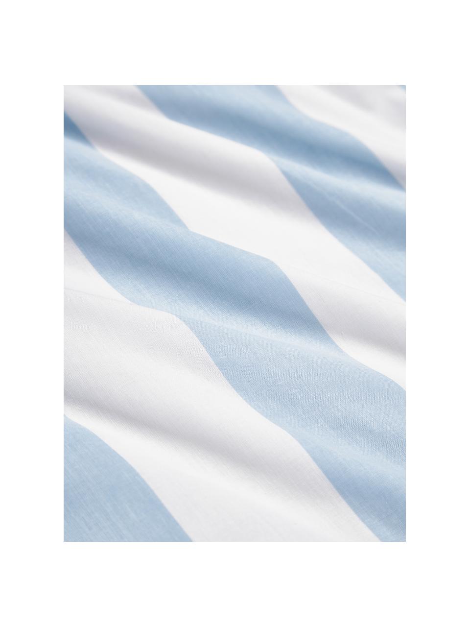 Funda nórdica doble cara de algodón a rayas Lorena, Azul claro, blanco, Cama 90 cm (155 x 220 cm)